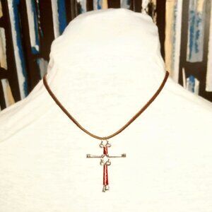 Red Horseshoe Silver Nail Necklace